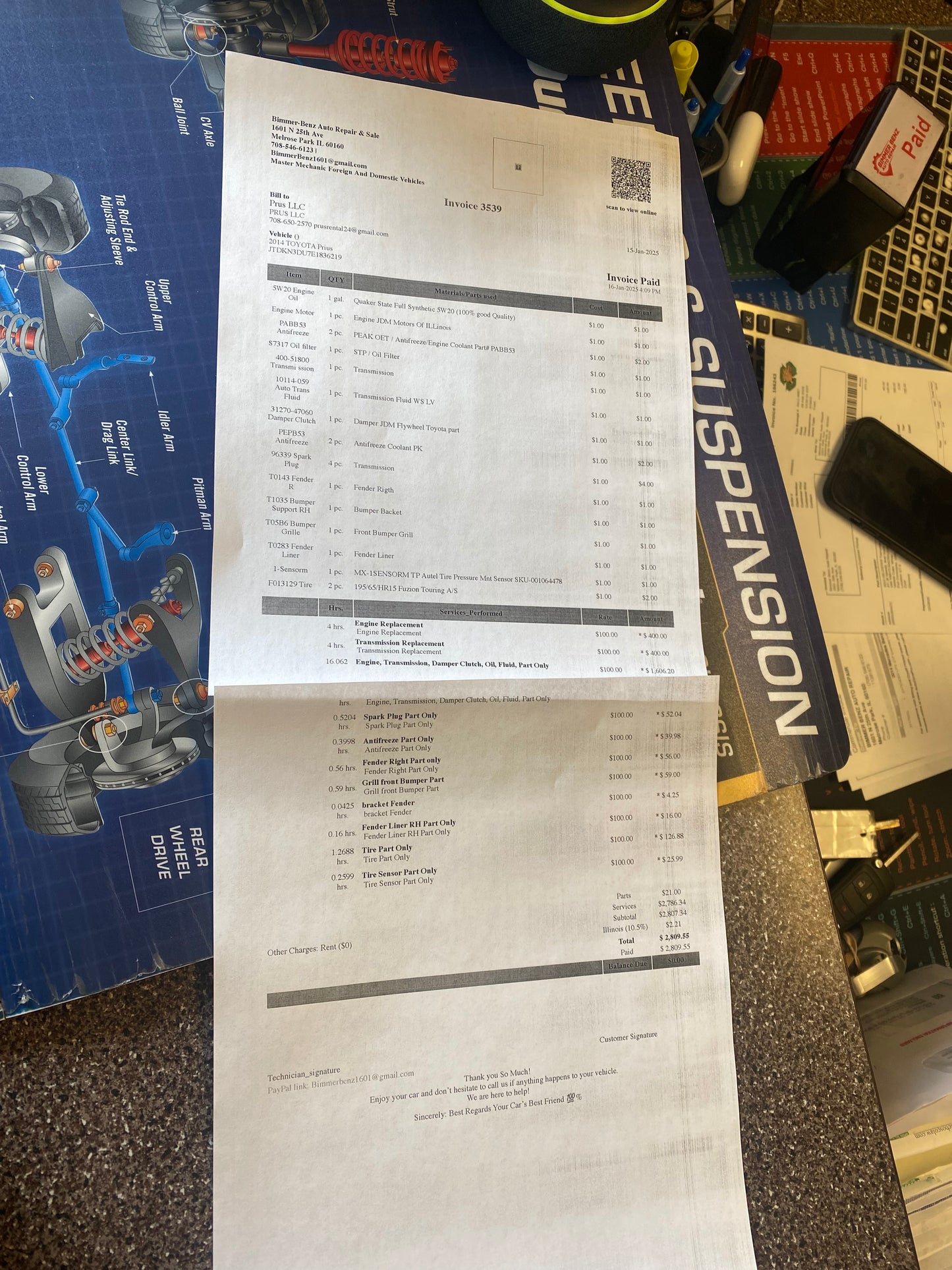 2014 TOYOTA PRIUS ( Engine and transmission changed)